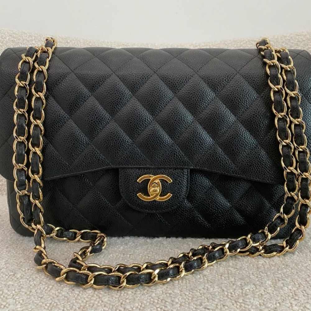 Authentic Chanel Classic Flap Jumbo Black Caviar